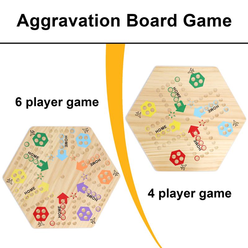 Large Size Original Marble Game Solid Wood 20 inch Wahoo Board Game Double Sided Painted Wooden Fast Track for 6 and 4 Players 6 Colors 24 Marbles 6 Dice for Family Friend