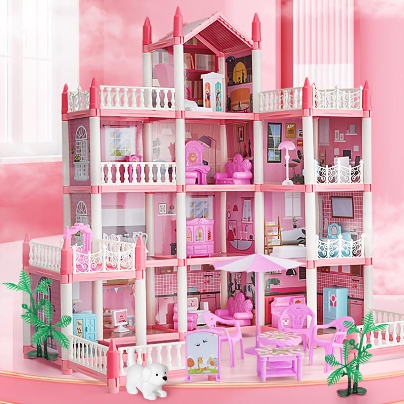 Doll set contains 11 rooms and furniture accessories. Pink children's doll house toy house DIY pretend games to build assembled toys, suitable for birthday gifts of girls aged 5, 6, 7, 8 and 9.