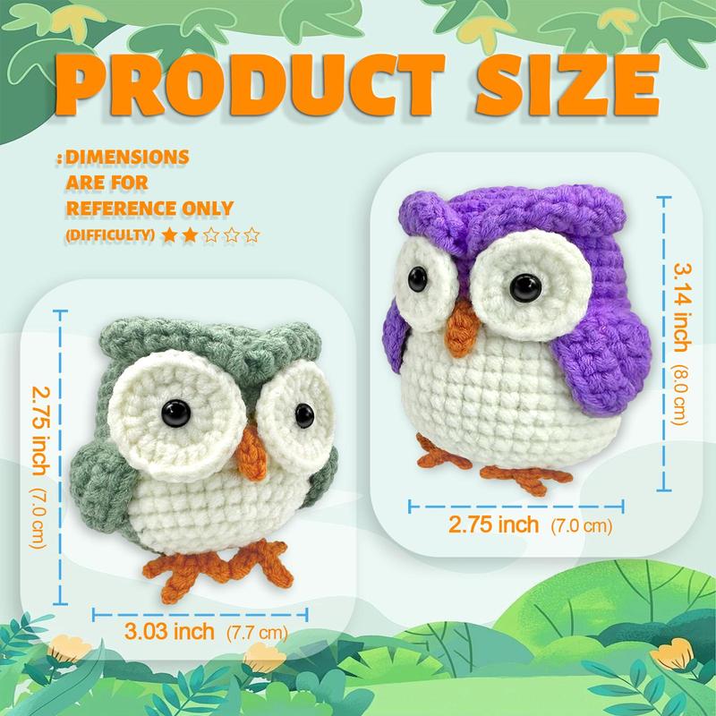 Cute Owl Design Crochet Kit, 1 Set Adorable Animals Crochet Starter Kit for Home Decor, DIY Crochet Supplies with Step-by-step Video Tutorials