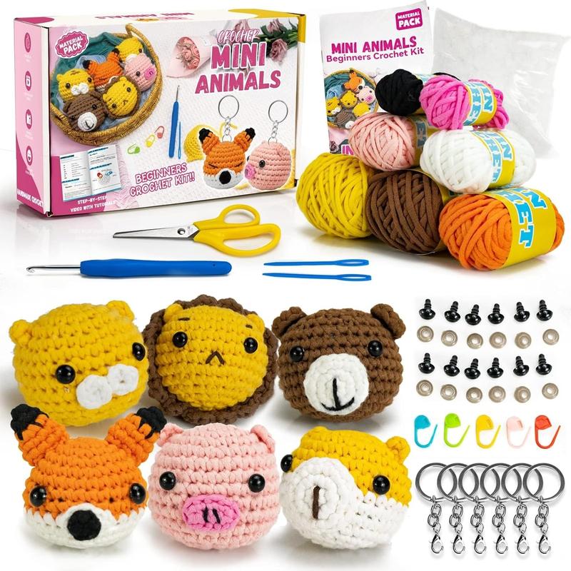 Crochet Kit for Beginners, 6 count Crochet  Kit for Adults , Crochet Kits Include Videos Tutorials, Beginner Yarn, Eyes, Crochet Hook - Gifts for Women, Teen, Girls Birthdays