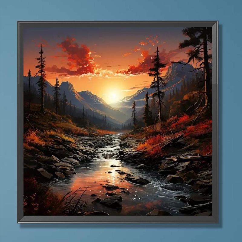 Mountain Stream Pattern Diamonds Arts Colorful Painting Kit without Frame, DIY 5D Full Diamonds Wall Art Decoration for Home Office