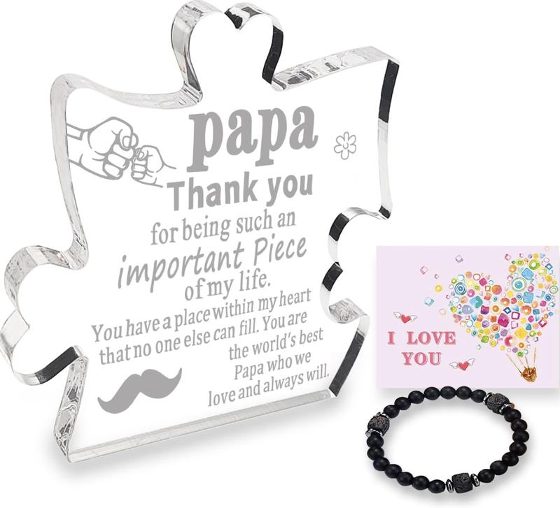 Thank You Papa Grandpa Gifts Acrylic Puzzle Plaque, Delicate Grandfather Christmas Gifts from Grandkids, Birthday Father's Day Present for Dad Grandpa Gift Idea