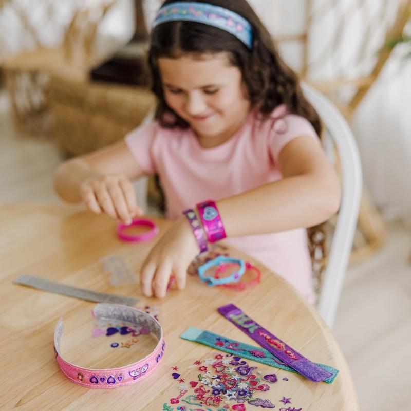 Melissa & Doug Design-Your-Own Bracelets With 100+ Sparkle Gem and Glitter Stickers - Kids Snap Bracelets, Jewelry Crafts For Kids Ages 4+