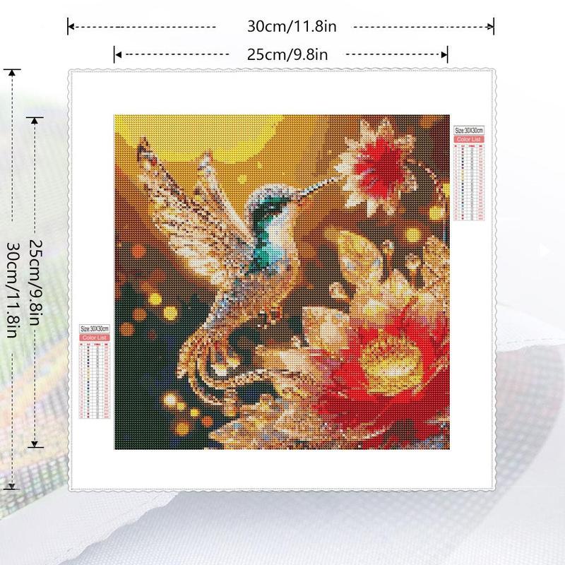 Hummingbird & Lotus Pattern DIY Diamond Arts Colorful Painting Kit without Frame, DIY 5D Diamond Arts Colorful Painting Kit, Wall Art Decor for Home