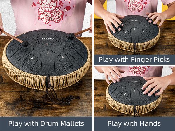 [CRAZY DEAL] LEKATO Steel Tongue Drum Kit, 13 Inch 15 Notes, C Key Steel Drum Set,Professional   Beginner Handpan Rain Drum Percussion, for Meditation Yoga Musical Education Relax Deep Sleep,Music Player Boy Girl Friend Christmas Relaxing Gift