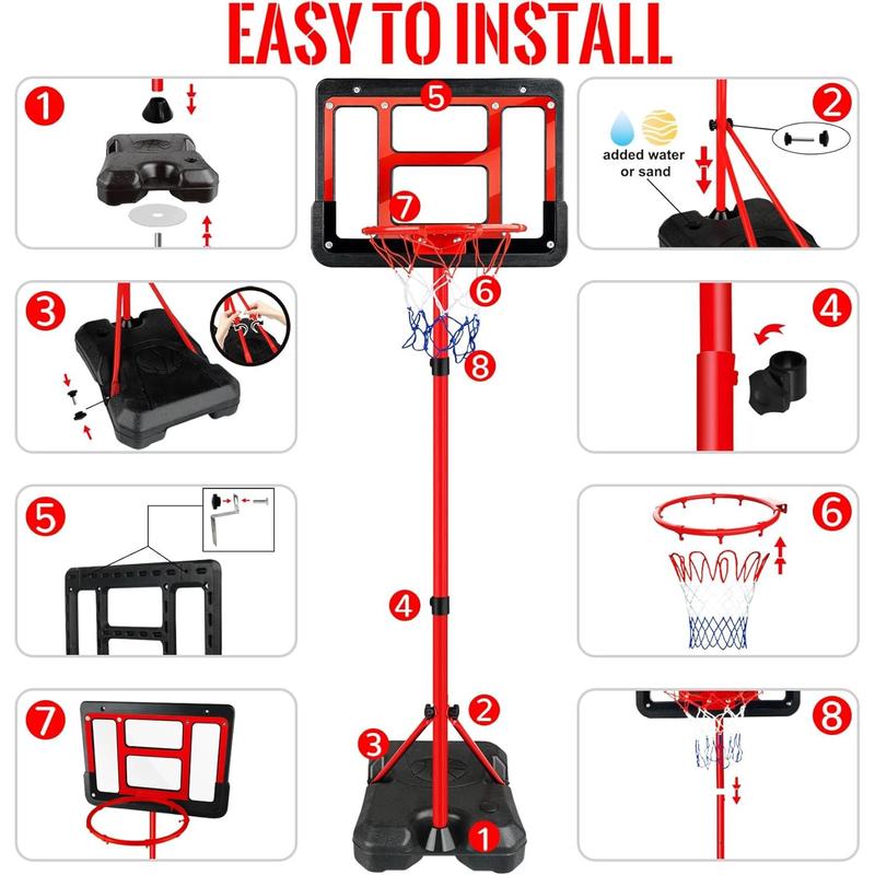 2024Kids Basketball Hoop With Stand, Adjustable Basketball Set, Toddler Basketball Toys For Boys Age 3 4 5 6 7 8, Indoor Outdoor Backyard Sport Game Gifts