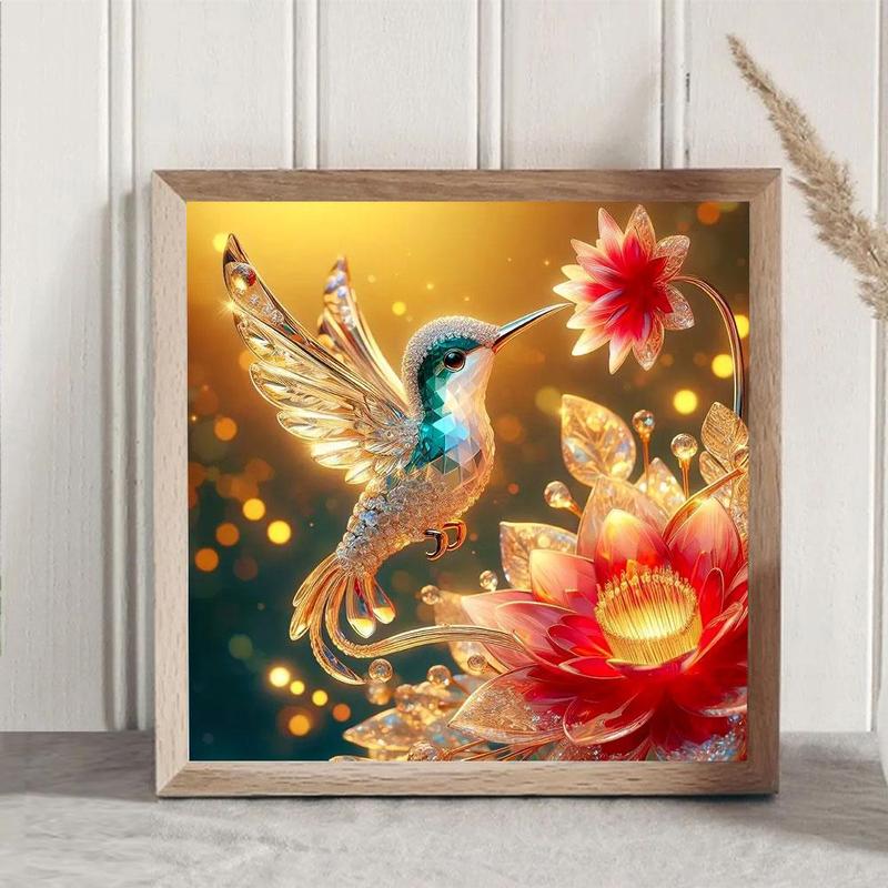 Hummingbird & Lotus Pattern DIY Diamond Arts Colorful Painting Kit without Frame, DIY 5D Diamond Arts Colorful Painting Kit, Wall Art Decor for Home