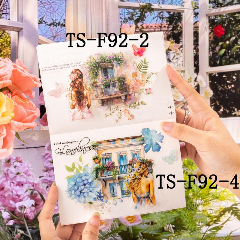 Floral Pattern Window Scene Sticker, 10pcs set DIY Decorative Sticker, Scrapbooking & Stamping Supplies for Home School Office