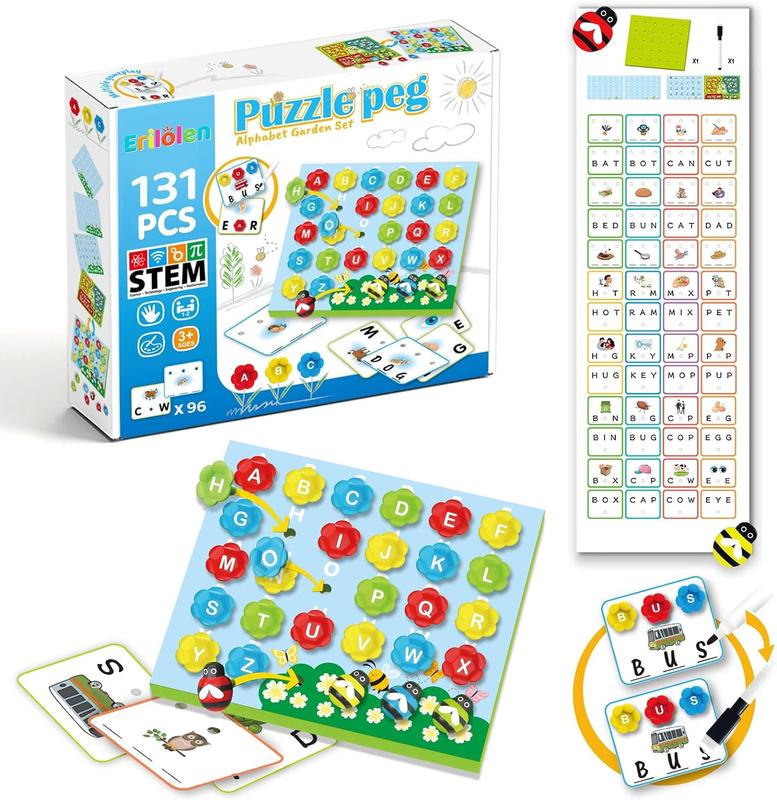 CVC Sight Words Flashcards 96pcs for Kindergarten Learning Activities, Educational Spelling, Writing and Reading Skills Training Toys Gift for 3 4 5 6 Years Old Kids Toddlers, Alphabet Recognition Game with 2 Dry-erase Markers