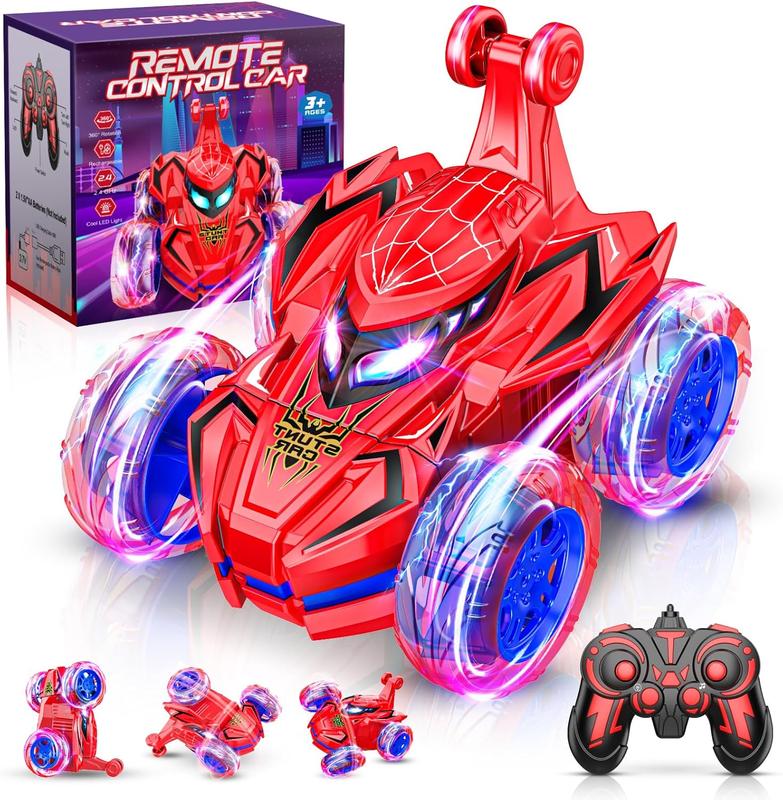 Spider Remote Control Car, Boys Toys Age 4-6 6-8 8-12 360 Rotating 2.4GHz Fast Stunt RC Cars with Cool Lights Music 4WD Off Road RC Crawlers Birthday Party Outdoor Xmas Gifts for 3-12 Year Old Boys