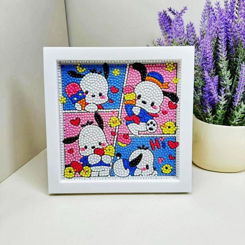 Dog Pattern Diamond Art Painting Kit with Frame, 1 Set 5D Cartoon Diamond Art Crafts Kit, DIY Home Art Decoration for Living Room Bedroom