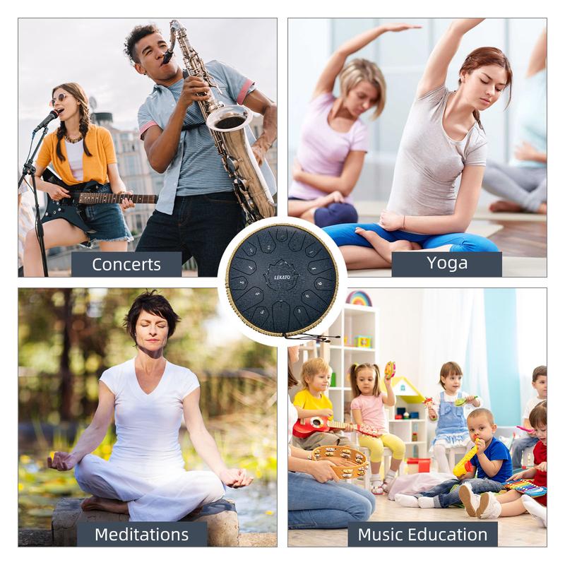 [CRAZY DEAL] LEKATO Steel Tongue Drum Kit, 13 Inch 15 Notes, C Key Steel Drum Set,Professional   Beginner Handpan Rain Drum Percussion, for Meditation Yoga Musical Education Relax Deep Sleep,Music Player Boy Girl Friend Christmas Relaxing Gift