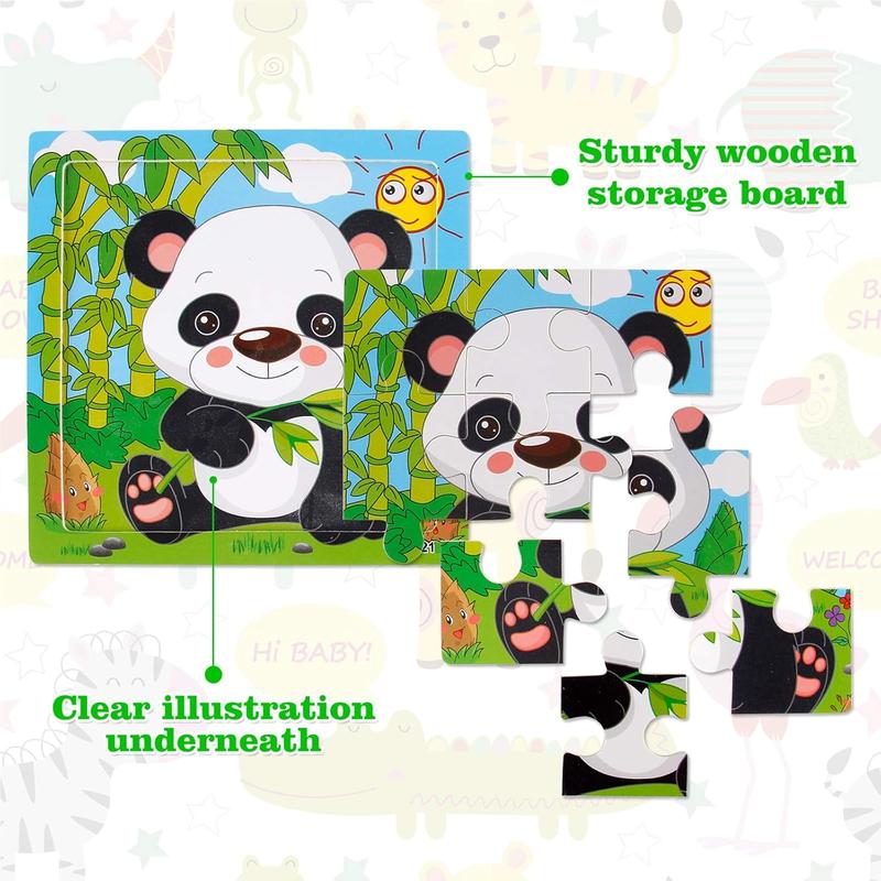 Wooden Puzzles for Toddlers 2-5 Years Old(Set of 6), 9 count Preschool Educational and Learning Animal Jigsaw Puzzle Toy Gift Set for Boys and Girls