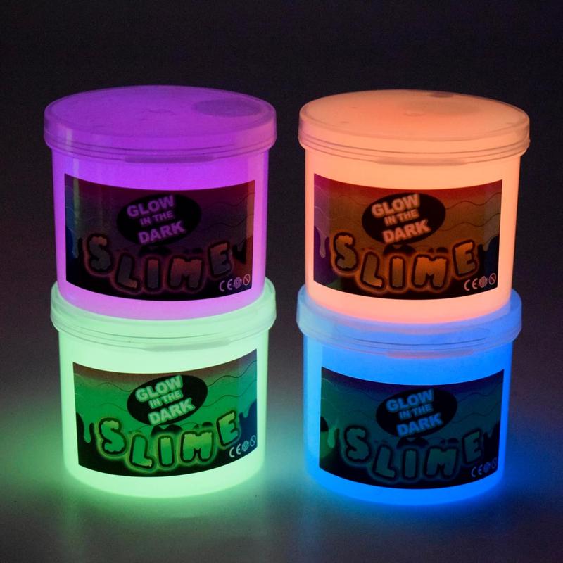 Glow in The Dark Slime Kit 6 Pack, Neon Blue, Green, Pink, Yellow Colors, Non Sticky, Glowing Galaxy Slime Kit for  s,  s Party Favors, Goody Bag Fillers, Stress Relief Toys, Holiday Supplies