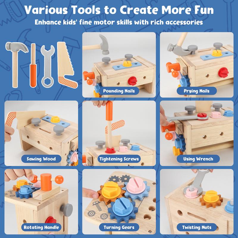 Vextronic Kids Tool Set, 38 PCS Wooden Montessori Toy Tools for Toddlers 1 2 3 4 5 6 with Tool Bench Box, Play Toddler Tool Set, Educational STEM Construction Christmas Birthday Gift for Boys Girls