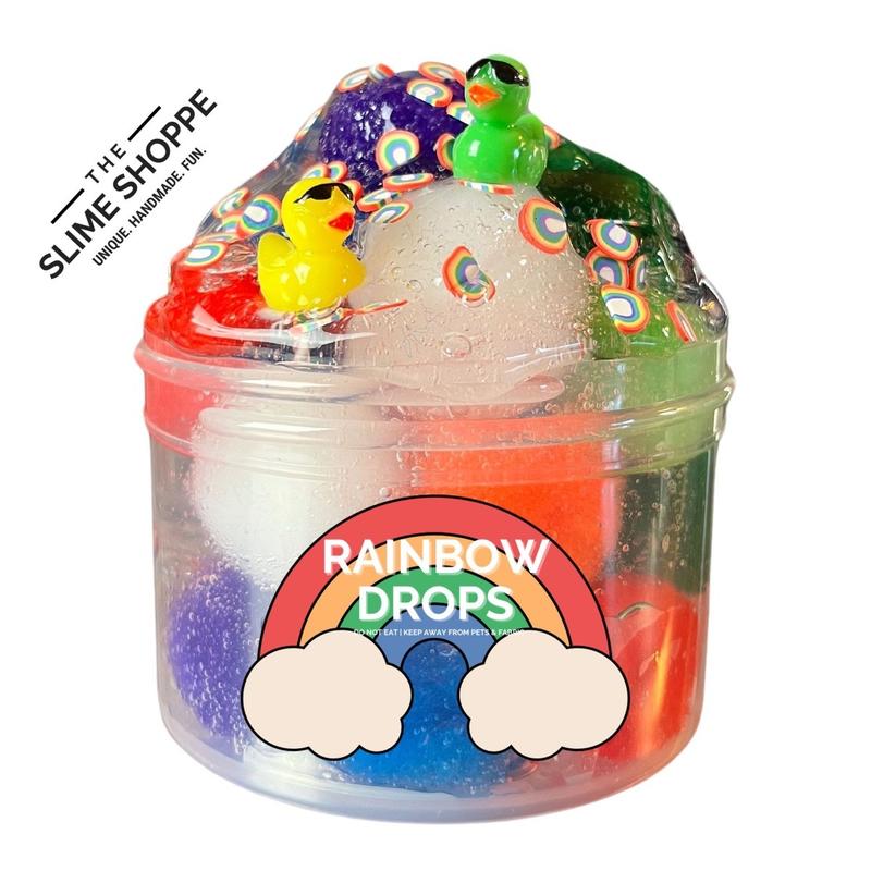 Clear Putty | Rainbow Drops Pom Poms Slime | DIY Kit 6oz