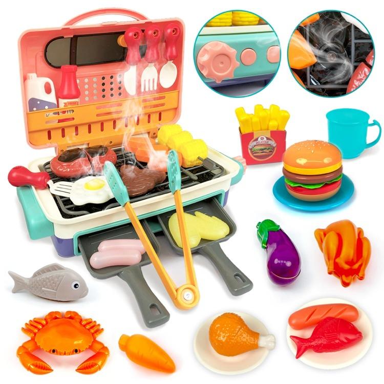 Kids Cooking BBQ Grill Playset: Backyard Barbecue Toy Set with Play Food Accessories – Perfect Kitchen Playset for Children’s Pretend Play