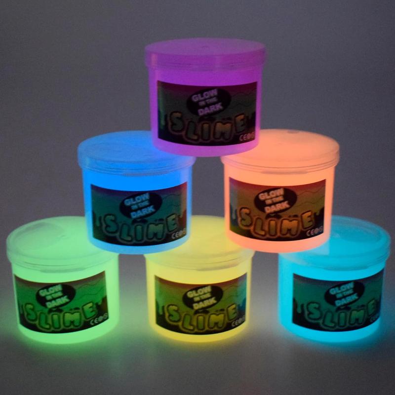 Glow in The Dark Slime Kit 6 Pack, Neon Blue, Green, Pink, Yellow Colors, Non Sticky, Glowing Galaxy Slime Kit for  s,  s Party Favors, Goody Bag Fillers, Stress Relief Toys, Holiday Supplies