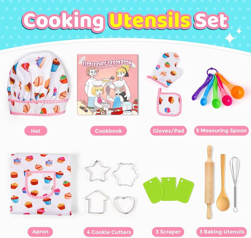 Birthday Gifts for 3-8 Year Old Girls Cute Stuff Apron for Girls Kids Cooking Sets Toddler Toys Kids Chef Hat and Apron