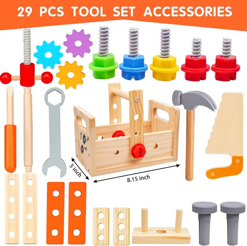 29Pcs Stem Wooden Tool Set Montessori Toys, Tool Bench Pretend Play Construction Learning Toys, christmas gift set