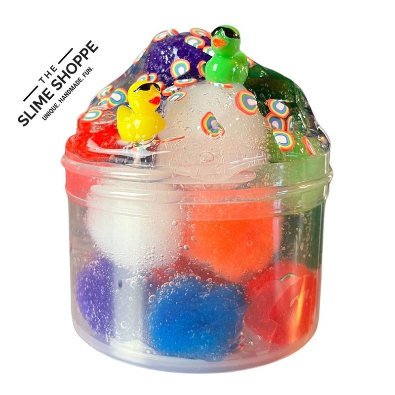 Clear Putty | Rainbow Drops Pom Poms Slime | DIY Kit 6oz