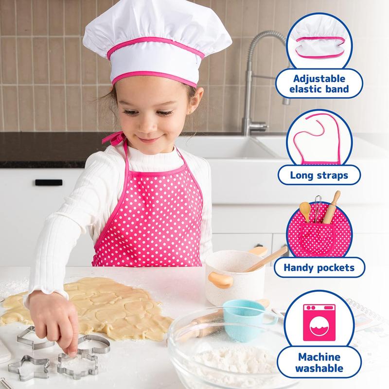 Kids Cooking and Baking Chef Set for Little Girls, Complete Cooking Sets, Toddler Dress Up and Pretend Play Dress Up Clothes for Girls