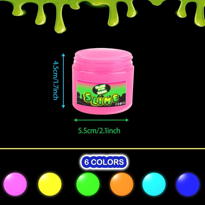 Glow in The Dark Slime Kit 6 Pack, Neon Blue, Green, Pink, Yellow Colors, Non Sticky, Glowing Galaxy Slime Kit for  s,  s Party Favors, Goody Bag Fillers, Stress Relief Toys, Holiday Supplies