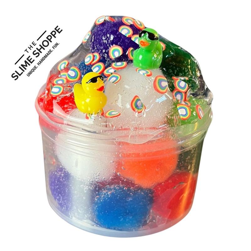 Clear Putty | Rainbow Drops Pom Poms Slime | DIY Kit 6oz