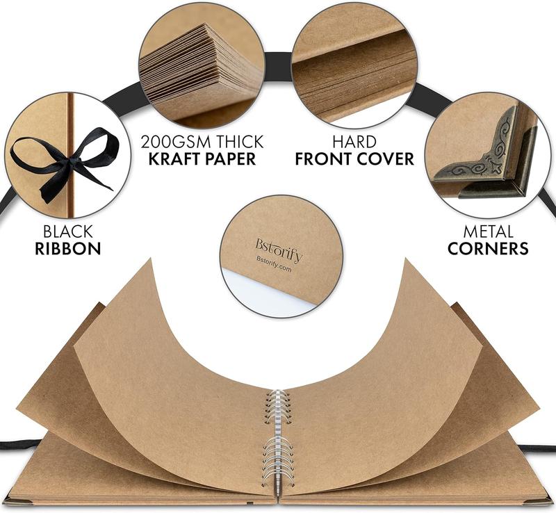 Scrapbook Album 60 Pages (8 x 8 Inch) Brown Thick 200gsm Kraft Paper, Photo Album Scrapbook, Memory Book - Ideal for Your Scrapbooking Albums Art & Craft Projects