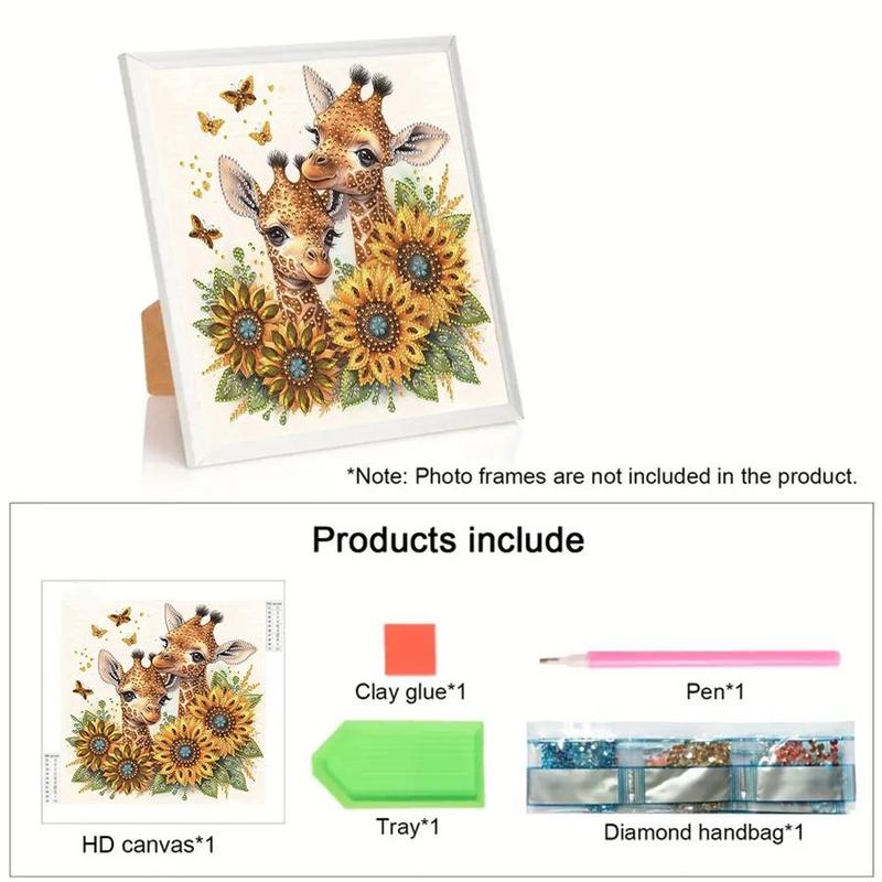 Handmade Diamond Arts Colorful Painting Paint Kit, 1 Count Giraff & Sunflower Pattern 5D Diamond Arts Colorful Painting without Frame, Home Wall Decoration