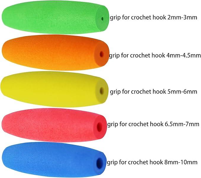 5PCS Crochet Hook Grips Set Ergonomic Crochet Hook Handle Multi-Size Ergonomic Crochet Hook Handle Attachment - Fits 2mm to 10mm Hooks