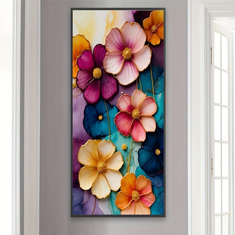 Flower Pattern Diamond Arts Colorful Painting Kit without Frame, DIY 5D Diamond Arts Crafts Kit, Wall Art Decorations for Home