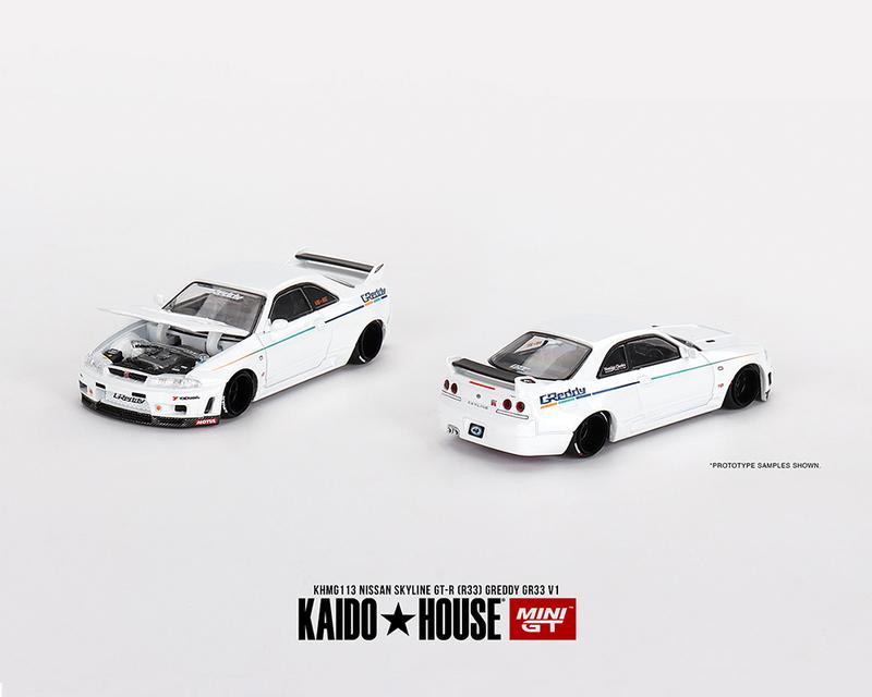 Kaido House x Mini GT 1:64 Nissan Skyline GT-R (R33) Greddy GR33 V1  White 1 64 Diecast Model Car by True Scale Miniatures