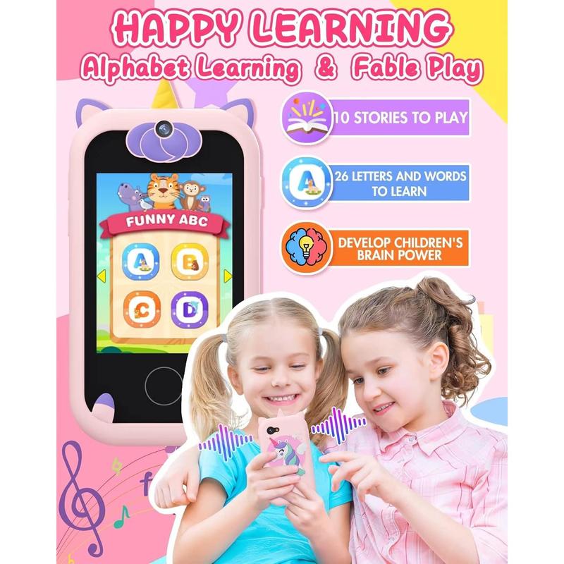 Kids Smart Phone for Girls Unicorns Gifts for Girls Toys 8-10 Years Old Phone Touchscreen Learning Toy Christmas Birthday Gifts for 3 4 5 6 7 8 9 Year Old Girls with 8G Memory Card