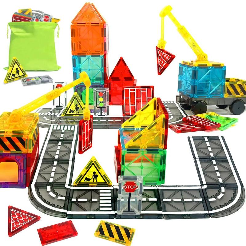 Magnetic Tiles Road Set, 1 set City Construction Building Toys, Preschool Toys, Gifts for over 3 Years Old Boys Girls, Christmas Gift