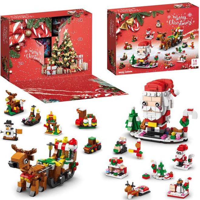 Christmas 2024 Building Blocks(605pcs) - 12 Day Countdown Calendar Gift Box - 6 in 1 Christmas Tree Elk Santa Track Car Blocks Bricks