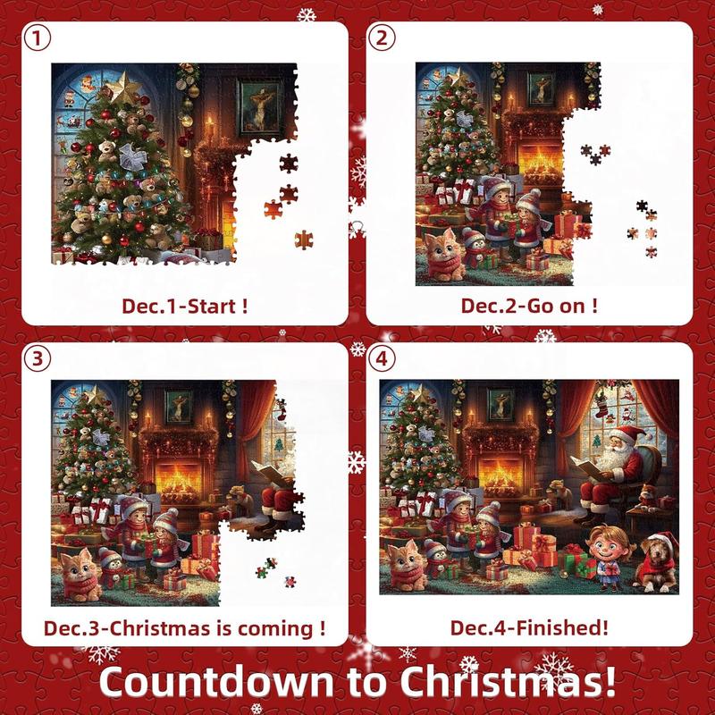 Advent Calendar Puzzle 2024, Holiday Christmas Family Fun Activity Jigsaw Puzzle, Holiday Santa Puzzle for Adults Kids, Can be Used As Xmas present and Home Decoration, Gift for Boys and Girls