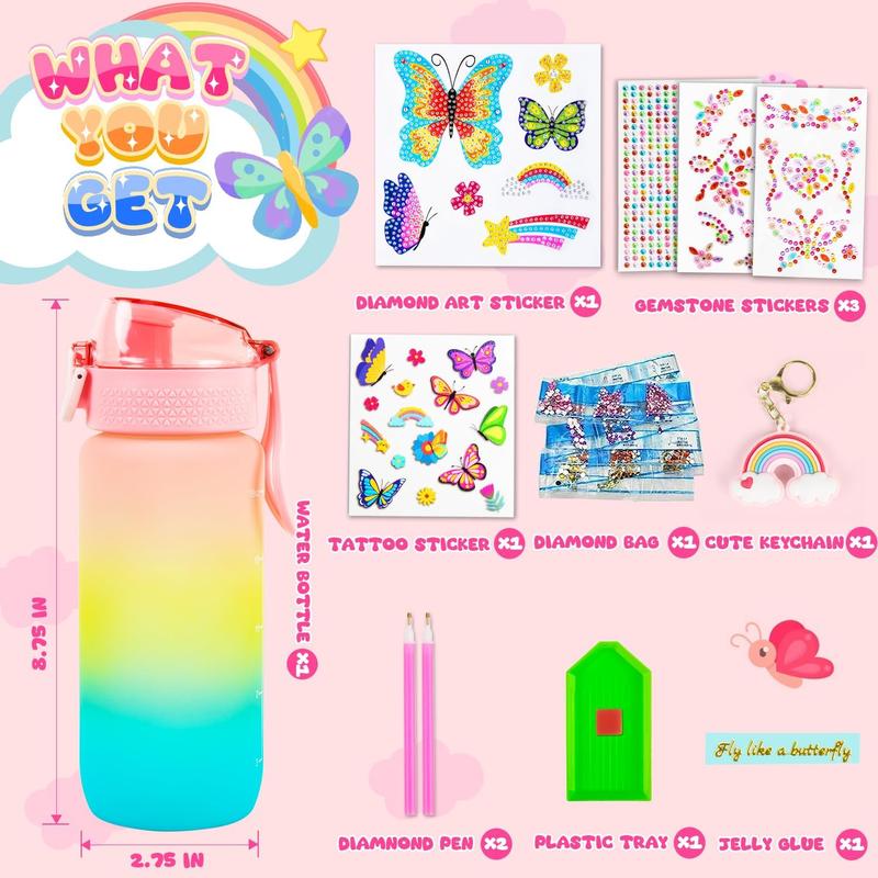 Christmas gift  Decorate Your Own Water Bottle Kits for Girls DIY Water Bottle for Girls Fun Arts and Crafts Gifts Toys Kits for 4-6-8-10 Year Old Girls Kids Birthday Christmas Gifts (Butterfly)