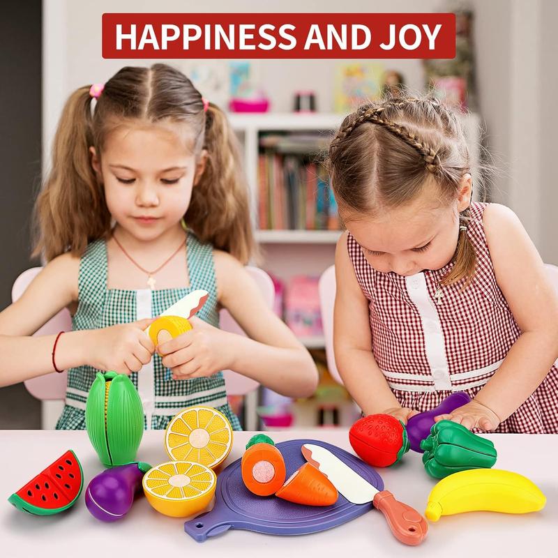 26pcs Pretend Food Play Food Cutting Set Fruits And Vegetables Toy Kitchen Accessories,Educational And Birthday Gift