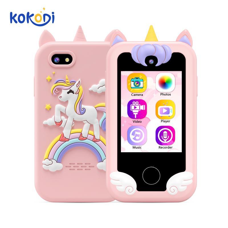 KOKODI Smartphone Toy, Birthday Gift Unicorn Toy, Touch Screen HD Dual Camera, Interactive phone toy, Travel Toy, Learning Educational Phone with 4GB SD Card, Birthday Gift