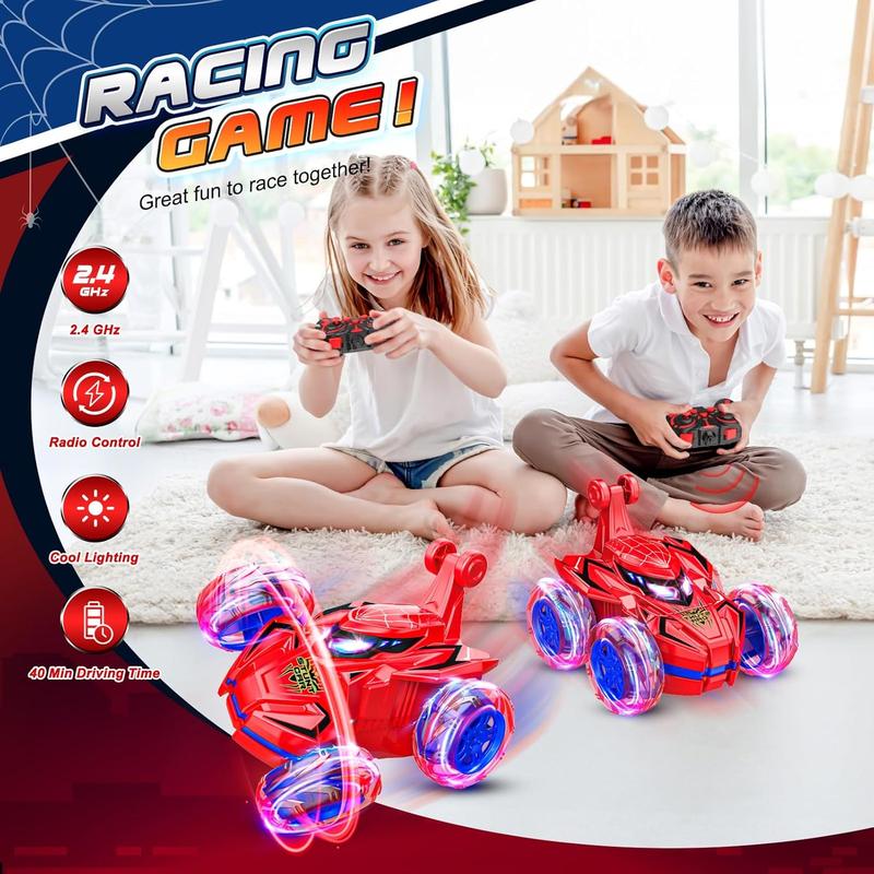 Spider Remote Control Car, Boys Toys Age 4-6 6-8 8-12 360 Rotating 2.4GHz Fast Stunt RC Cars with Cool Lights Music 4WD Off Road RC Crawlers Birthday Party Outdoor Xmas Gifts for 3-12 Year Old Boys