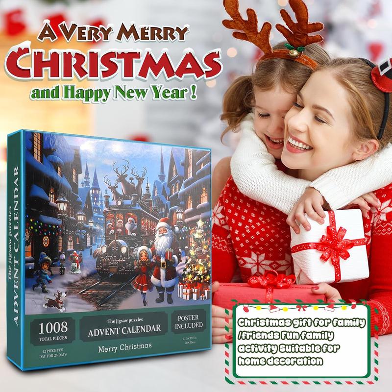 Advent Calendar Puzzle 2024, Holiday Christmas Family Fun Activity Jigsaw Puzzle, Holiday Santa Puzzle for Adults Kids, Can be Used As Xmas present and Home Decoration, Gift for Boys and Girls