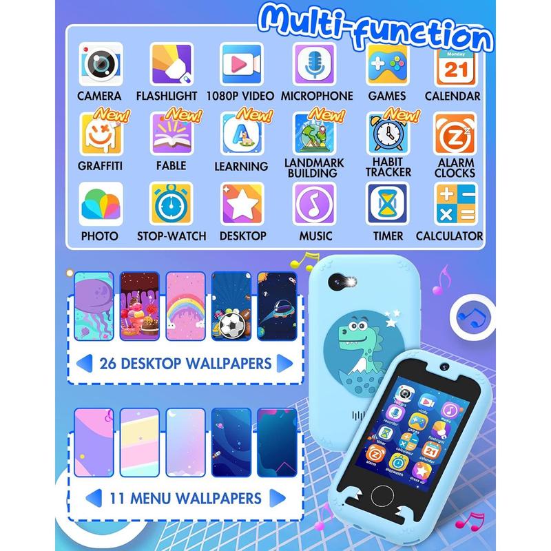 Kids Smart Phone for Girls Unicorns Gifts for Girls Toys 8-10 Years Old Phone Touchscreen Learning Toy Christmas Birthday Gifts for 3 4 5 6 7 8 9 Year Old Girls with 8G Memory Card