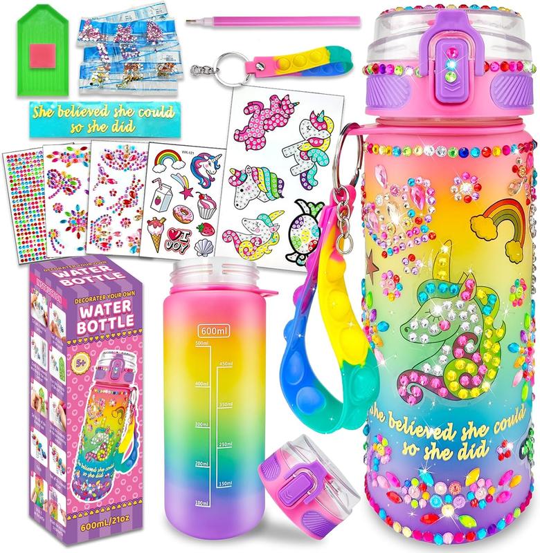 Decorate Your Own Water Bottle Kits for Girls Age 4-6-8-10,Unicorn Painting Crafts,Fun Arts and Crafts Gifts Toys for Girls Birthday Christmas(Unicorn)