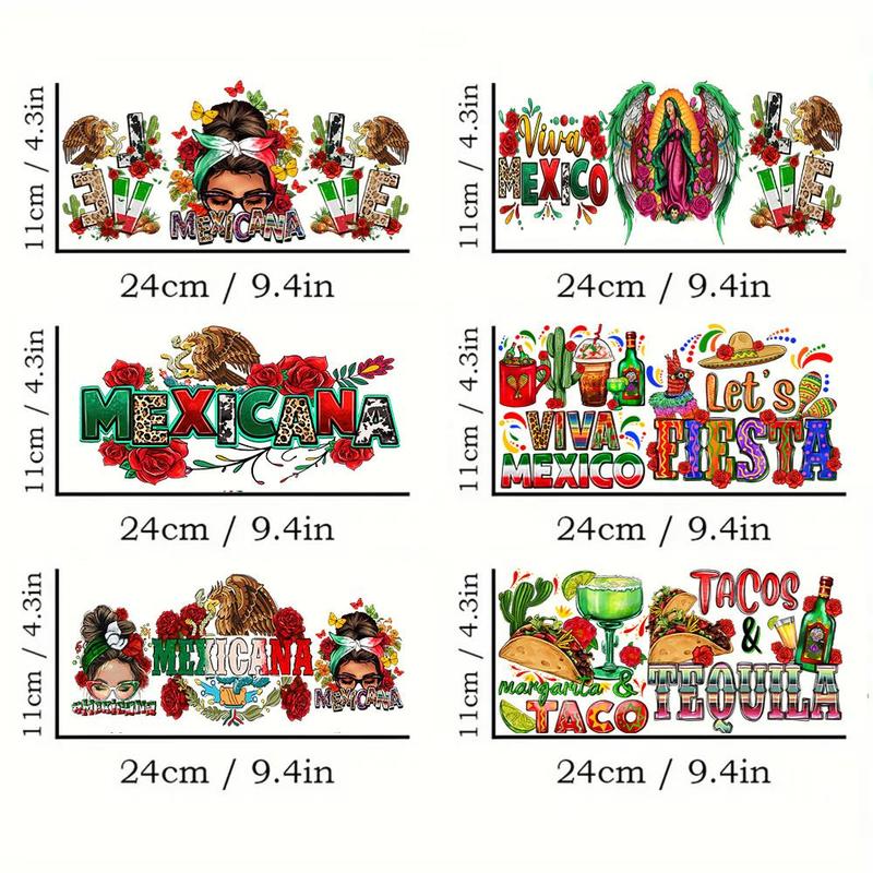 Mexican Themed Design Sticker (6pcs), Waterproof Self Adhesive Decor Paper, DIY Decals for Water Bottle, Laptop, Phone Case, Scrapbooking, Journal Making