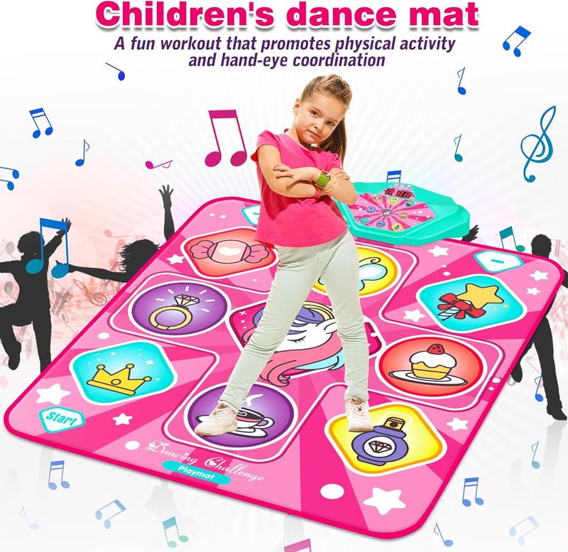 Unicorn Dance Mat, Dance Mixer Rhythm Step Play Mat, Pink Dance Pad with LED Lights, Adjustable Volume, Built-in Music, 5 Game Modes, Xmas B-Day Gifts for 3-12 Years Old Girls Toys