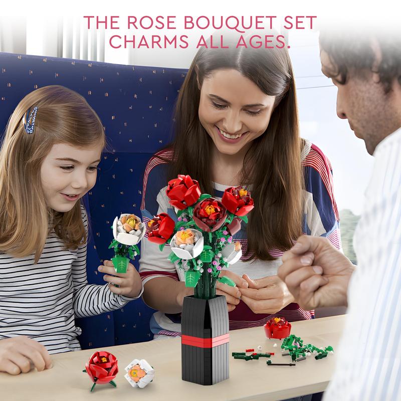 EDUCIRO Flowers Bouquet Building Set (818 PCS) - Christmas, Mother's Day, or Valentine's Gifts Ideal for Kids, Women,Girls and Boys, Roses Toy Building Set with Vase