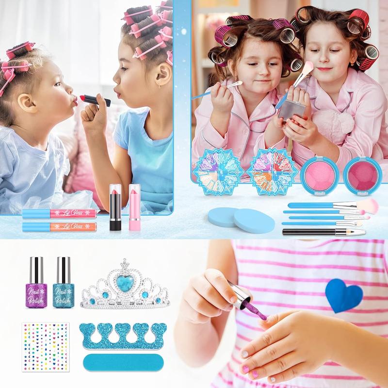 Washable Kids Makeup Kit for Girls - Princess Frozen Toys Pretend Play Starter Set- Christams birthday and newyear gifrs