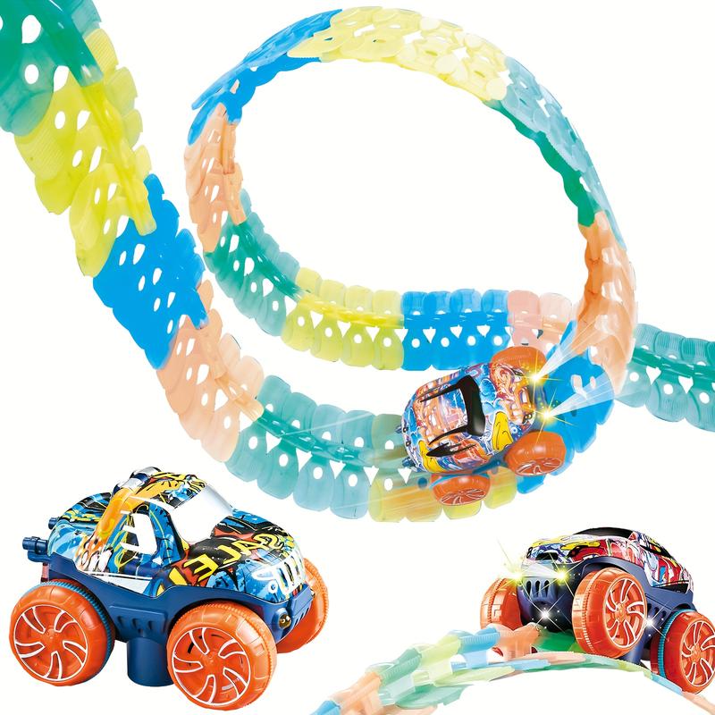 Race Track Glow In The Dark Black Magic Toy Set, Kids Light Up Flexible Car Track - Best Birthday Gift For Boys Girls And Toddler 3+ Years Old