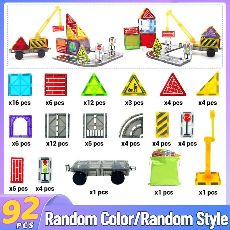 Magnetic Tiles Road Set, 1 set City Construction Building Toys, Preschool Toys, Gifts for over 3 Years Old Boys Girls, Christmas Gift